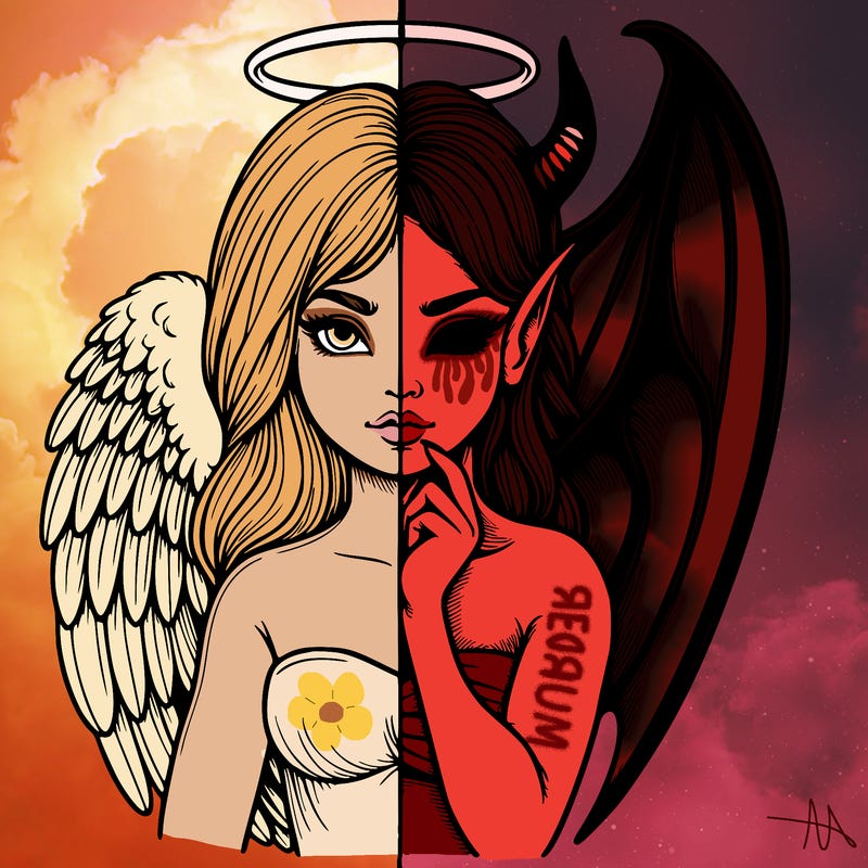 realistic angel half demon