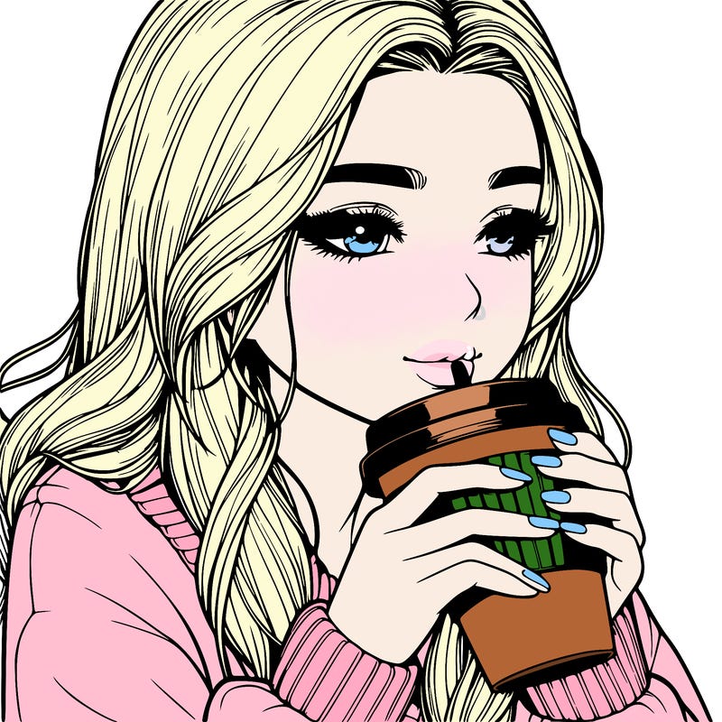 realistic girl drinking coffee