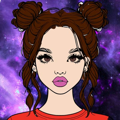 realistic girl with two buns in hair and lips