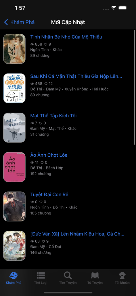 Truyện Full Đọc Truyện Offline - List of recently updated Vietnamese novels on the Truyen Full mobile app
