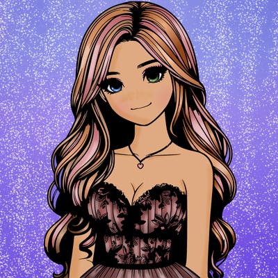 realistic girl with long hair and pretty prom dress