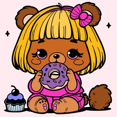girl bear eating a donut