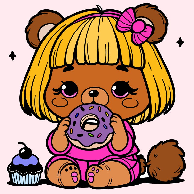 girl bear eating a donut