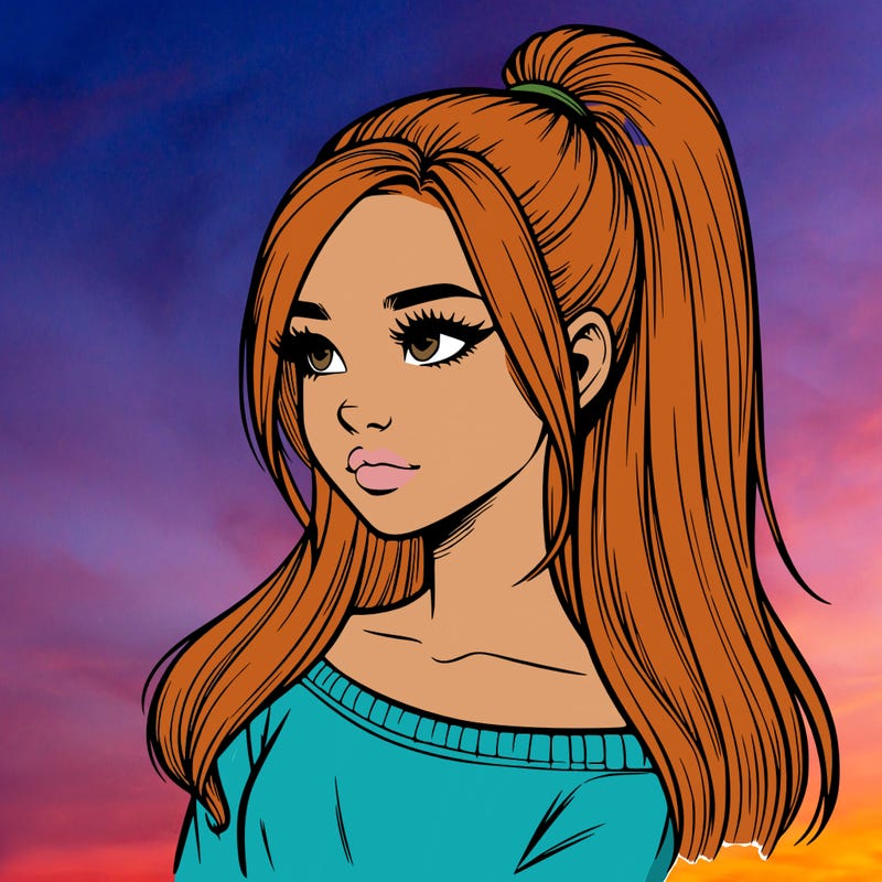 realistic girl with a high ponytail