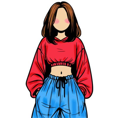 realistic girl faceless with baggy pants and a crop top