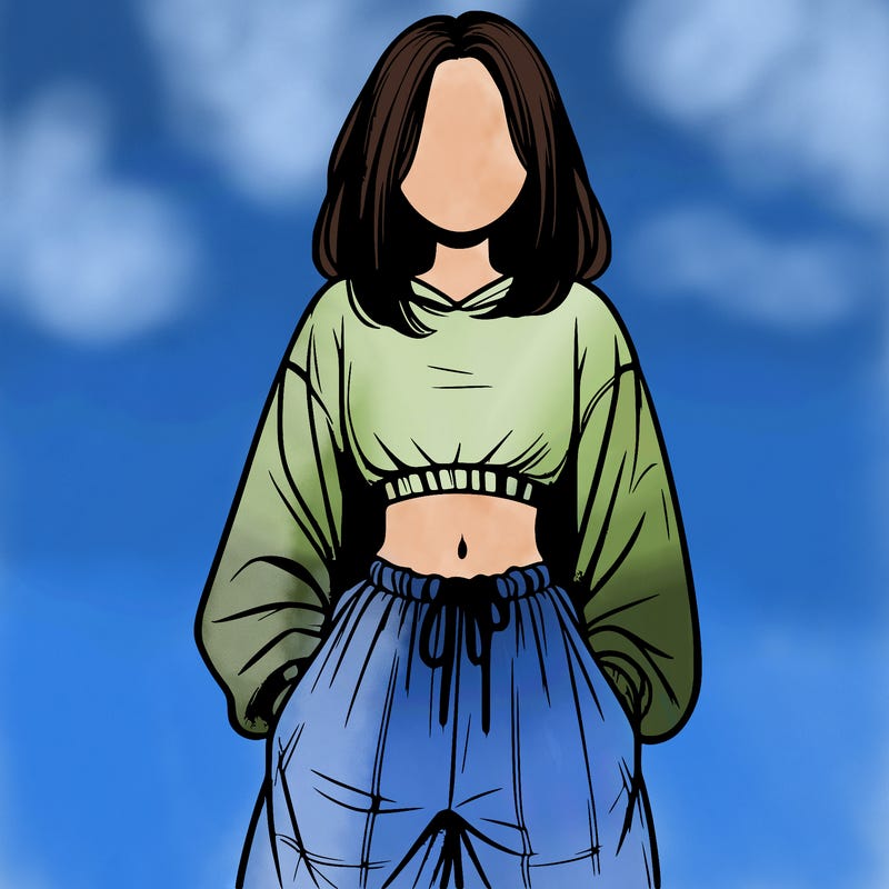 realistic girl faceless with baggy pants and a crop top