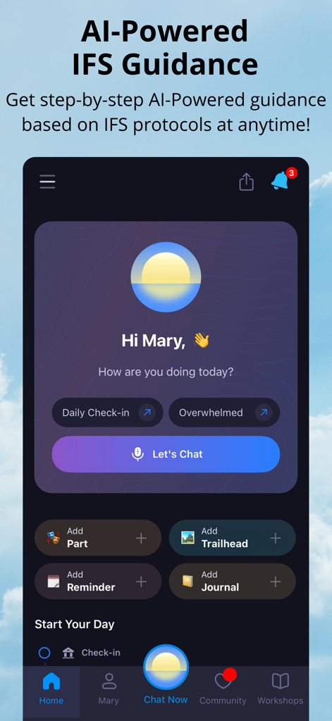IFS Guide - IFS Guide app home screen with AI-powered therapy features and daily check-in options