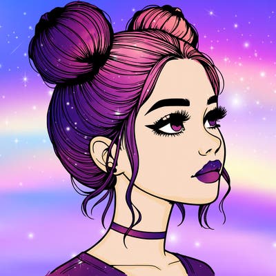 realistic girl with buns on the top of her head