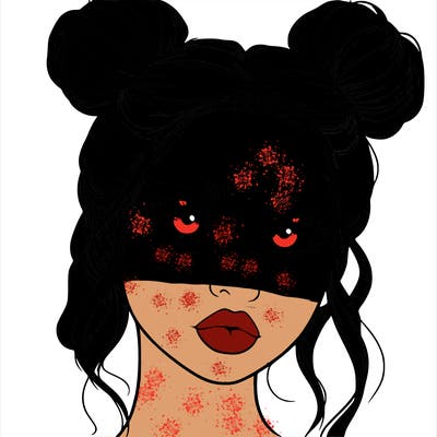 realistic girl with two buns on her hair and lips