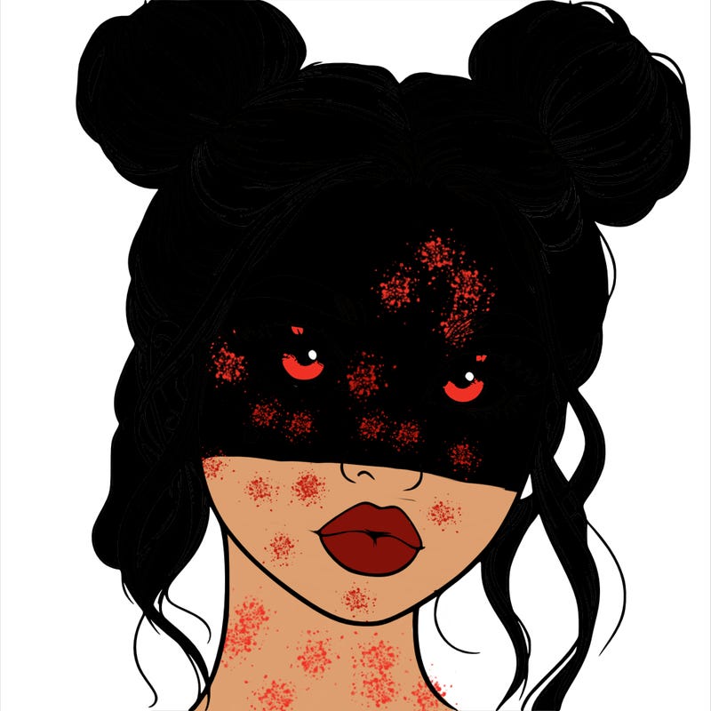 realistic girl with two buns on her hair and lips