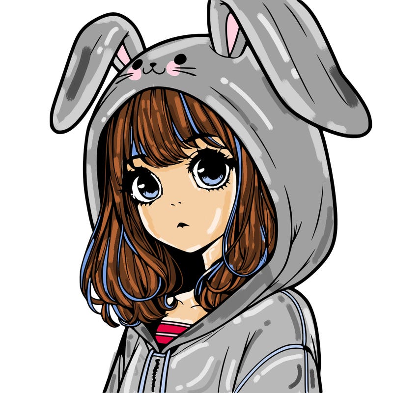 realistic girl wearing a bunny hoodie