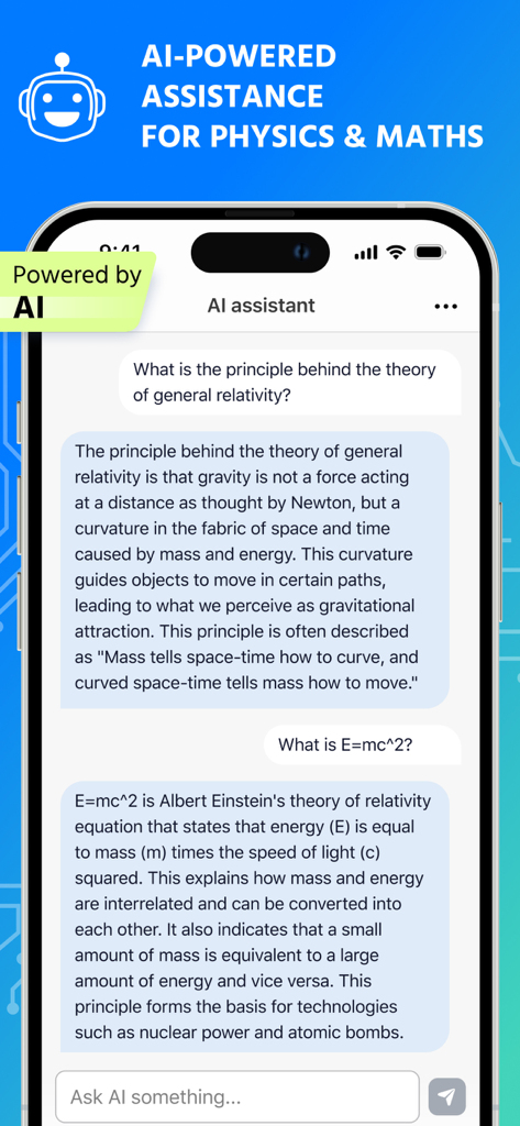 Circuit Builder Calc: Solver - AI assistant interface in the Circuit Builder Calc app providing detailed explanations for physics and math concepts