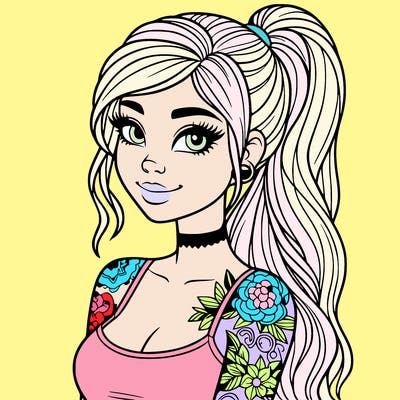 beautiful woman with a ponytail and tattoos