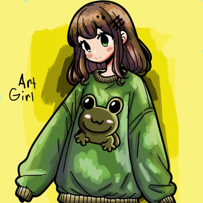 girl wearing frogging sweatshirt