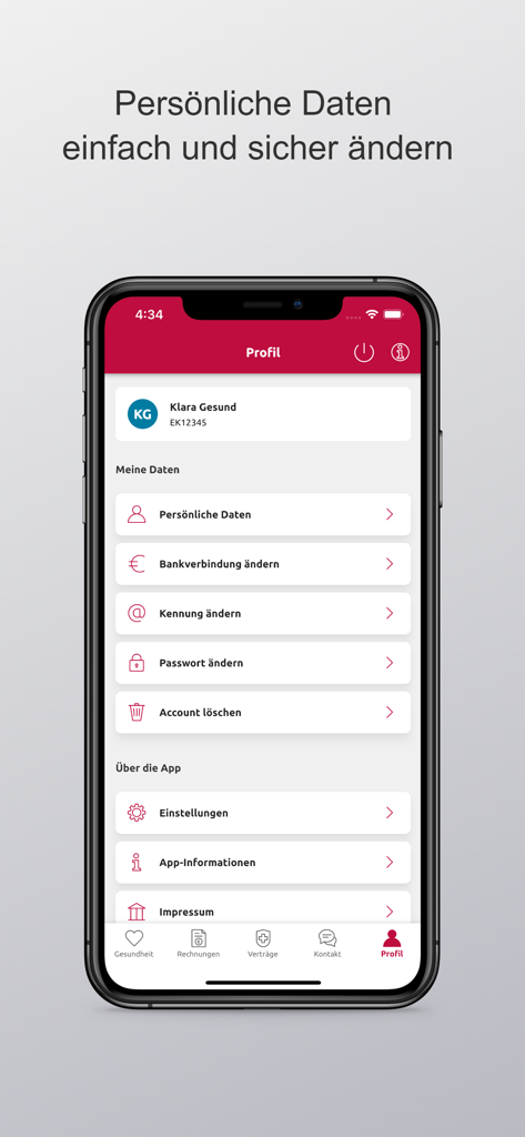Hallesche4u - Hallesche4u mobile app profile screen for managing personal insurance data and account settings