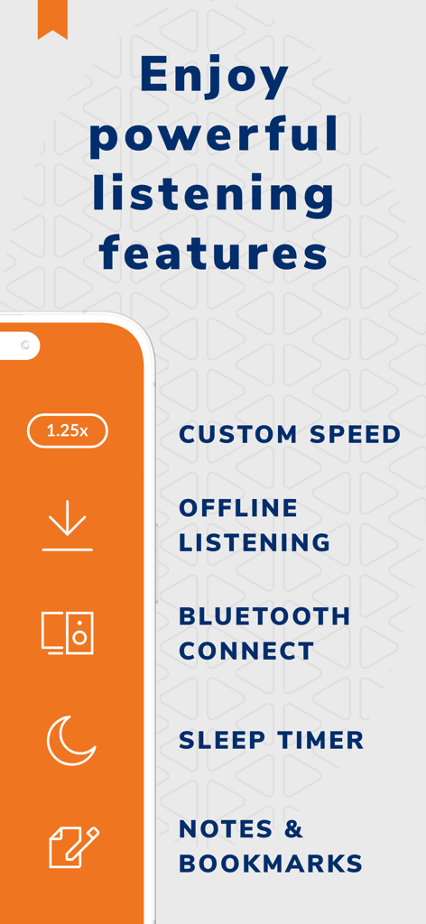Audiobooks.com: Get audiobooks - Audiobooks app screen showcasing powerful listening features like custom speed offline listening and sleep timer