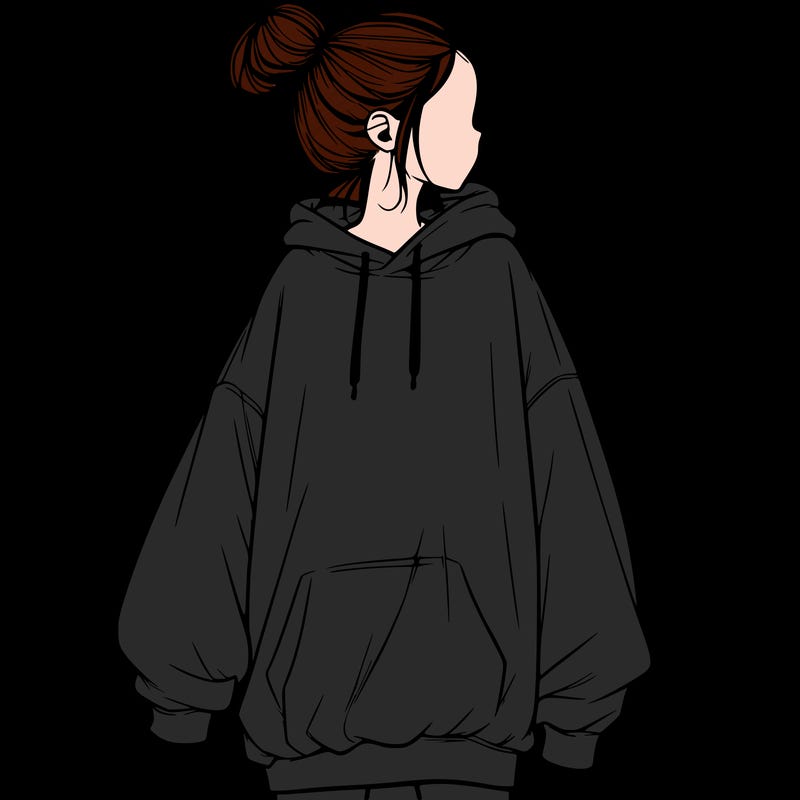 realistic girl with a oversized sweatshirt on and a bun