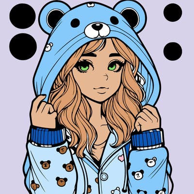 realistic girl in a animal pjs hoodie