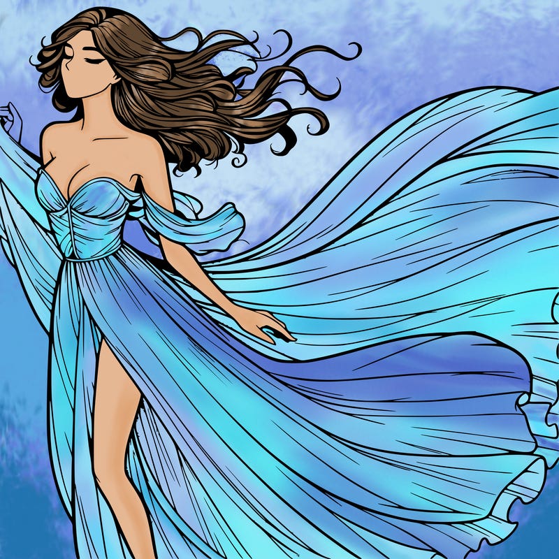 realistic woman in dress flowing the the wind