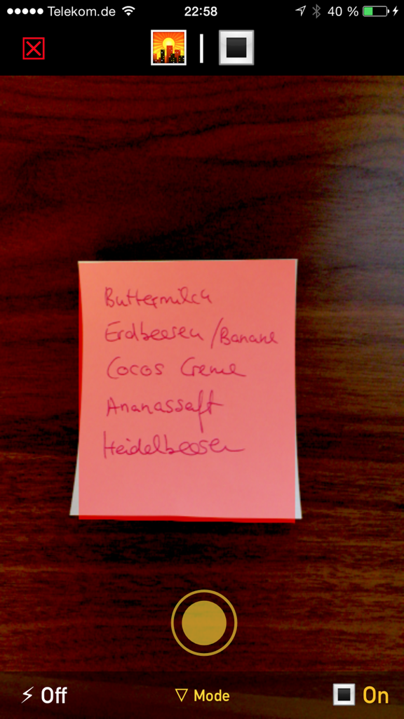 File Notes - Annotate - Scanning a handwritten note using the File Notes app camera with automatic border detection