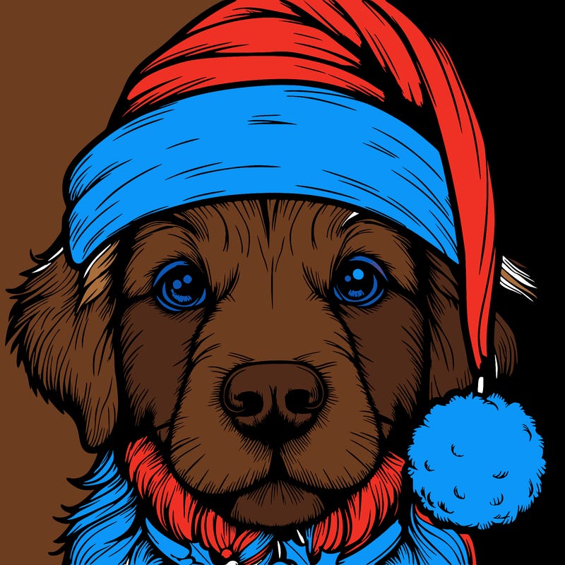 realistic dog with a christmas hat