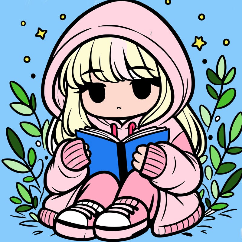girl in oversized hoodie reading a book