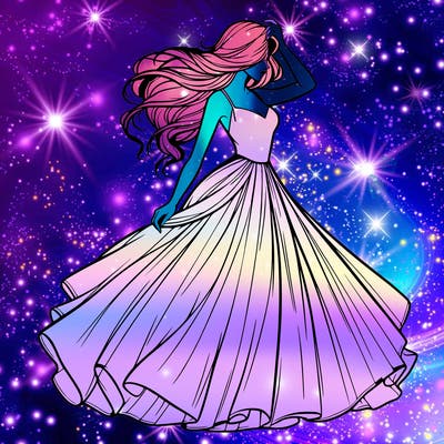 realistic woman with dress flowing in the wind