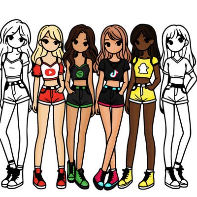 a group of girls wearing crop tops and shorts