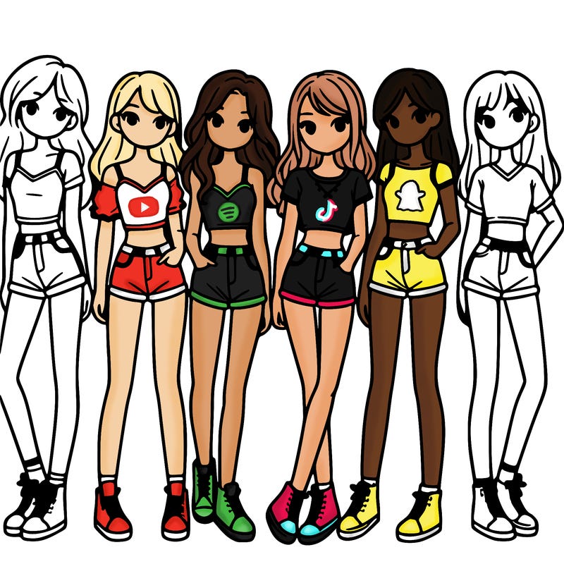 a group of girls wearing crop tops and shorts