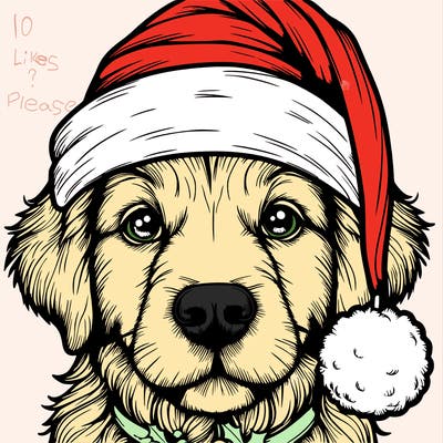 realistic dog with a christmas hat