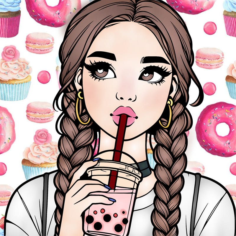 realistic girl with braided hair drinking boba