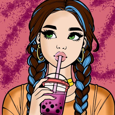realistic girl with braided hair drinking boba