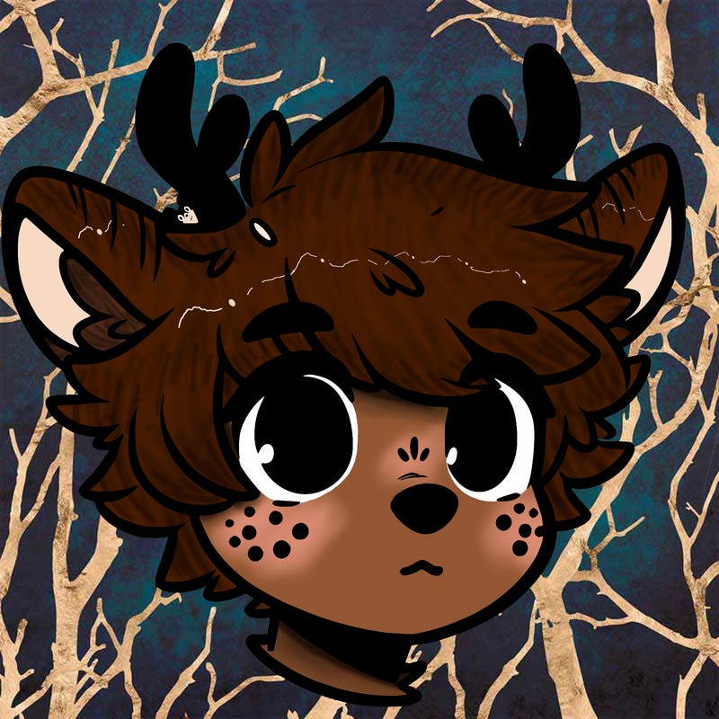 a humanoid deer with soft fluffy ears