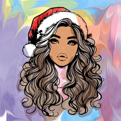 realistic christmas girl with wavy hair and lips