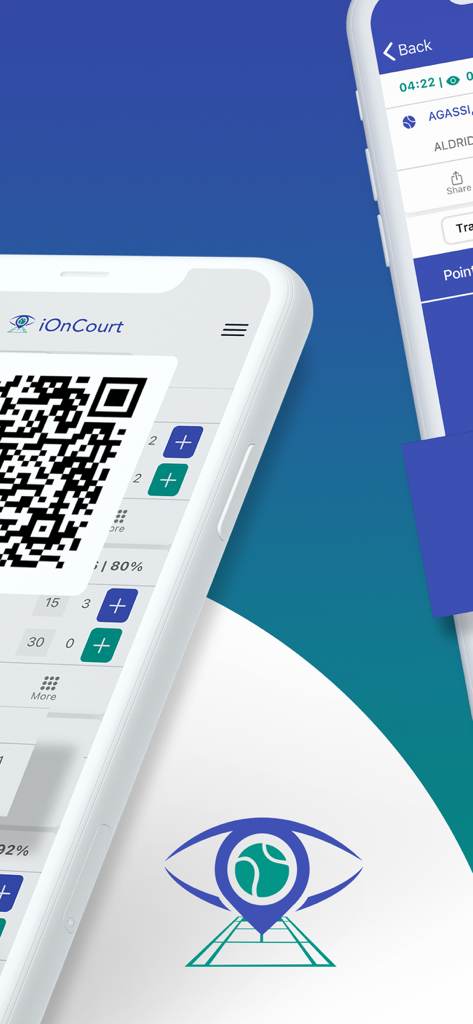 IONSport (iOnCourt) - The iOnCourt app interface on a smartphone displaying a QR code for sharing live racquet sport match scores