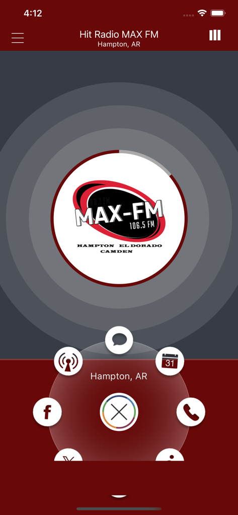 Hit Radio MAX FM - Interfaz del reproductor de la aplicación móvil Hit Radio MAX FM con iconos interactivos