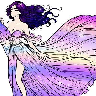 realistic woman in dress flowing the the wind