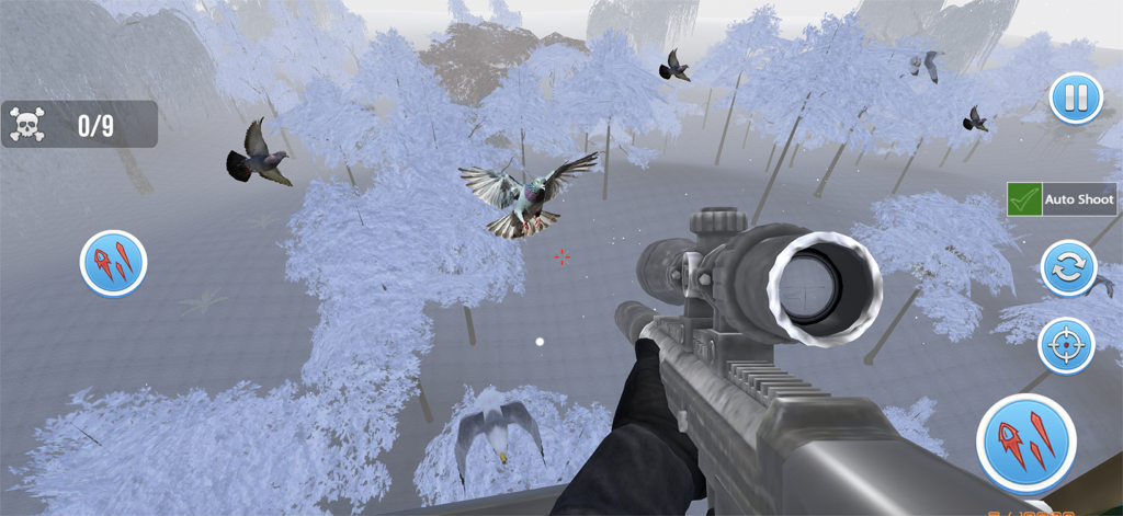 Hunting Games Bird Hunter 2025 - First person sniper view hunting birds in a snowy forest environment