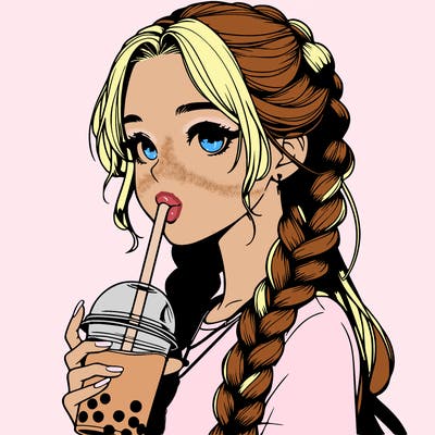 realistic girl with braided hair drinking boba