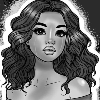 realistic girl with wavy hair and lips