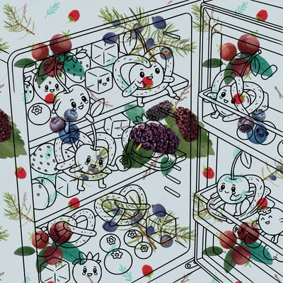 cherry and cute fruits in the freezer playing with preztels