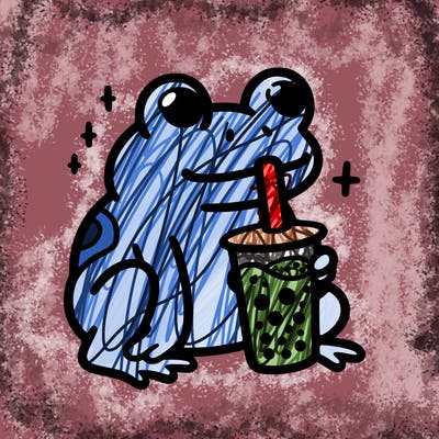 frog drinking boba tea