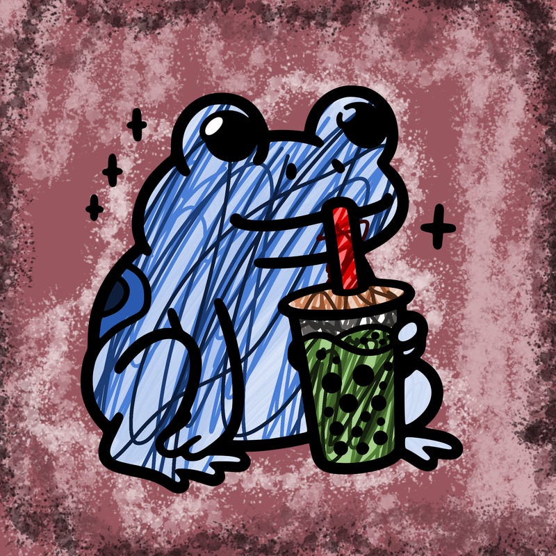 frog drinking boba tea