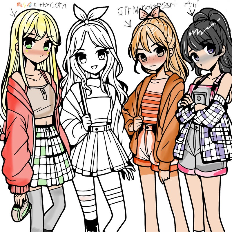 teen manga girls group of 4