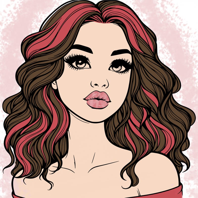 realistic girl with wavy hair and lips
