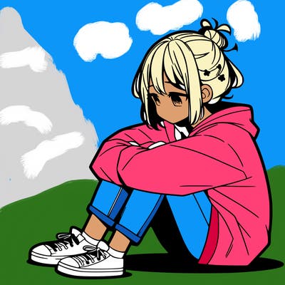 sad anime girl sitting alone