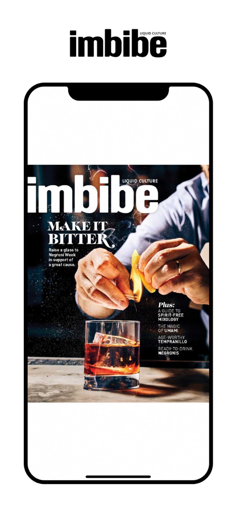 Imbibe Magazine app digital cover featuring a cocktail mixology guide