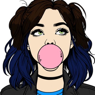 realististic girl blowing bubble -gum