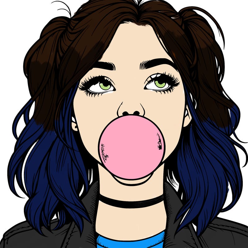 realististic girl blowing bubble -gum