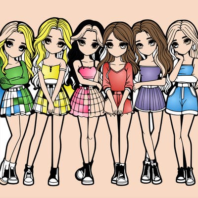 a group of girls realistic